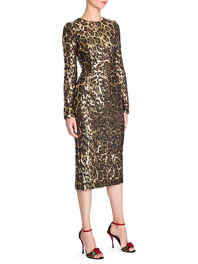 Shop Dolce & Gabbana Leopard Sequin Long Sleeve Dress