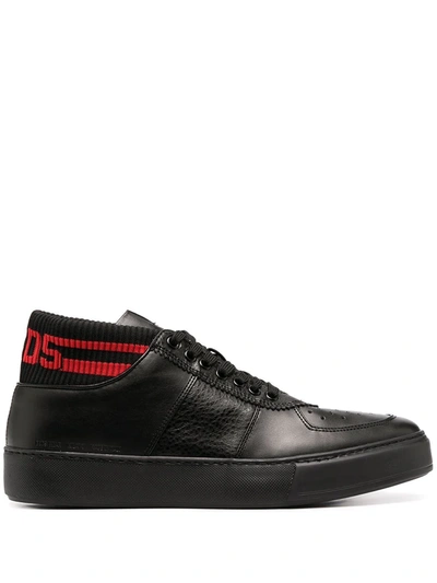 Shop Gcds Sock Panelled Leather Sneakers In Black