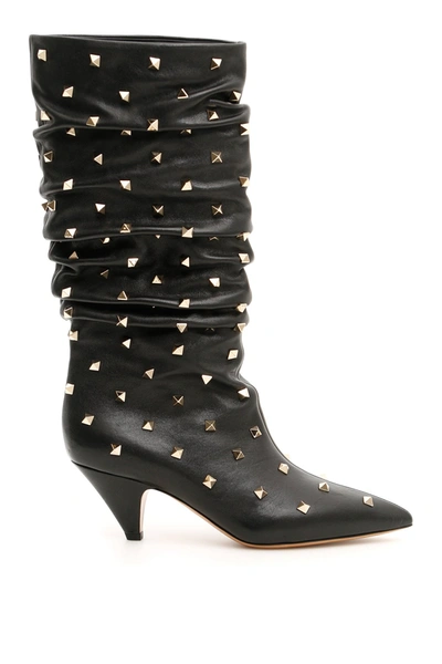 Shop Valentino Boots With All-over Rockstuds In Nero