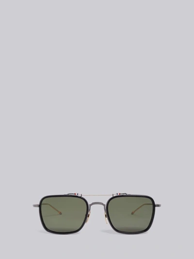 Shop Thom Browne Eyewear Tb816 - Black Rectangular Aviator Sunglasses