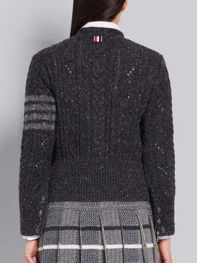 Shop Thom Browne Dark Grey Mohair Wool Tweed Aran Cable Classic V-neck 4-bar Cardigan