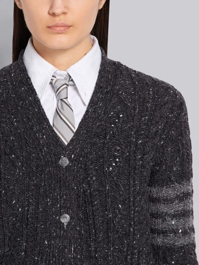Shop Thom Browne Dark Grey Mohair Wool Tweed Aran Cable Classic V-neck 4-bar Cardigan