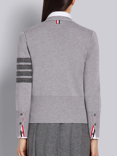 Shop Thom Browne Light Grey Fine Merino Wool Milano Stitch Shetland Tonal 4-bar V-neck Cardigan