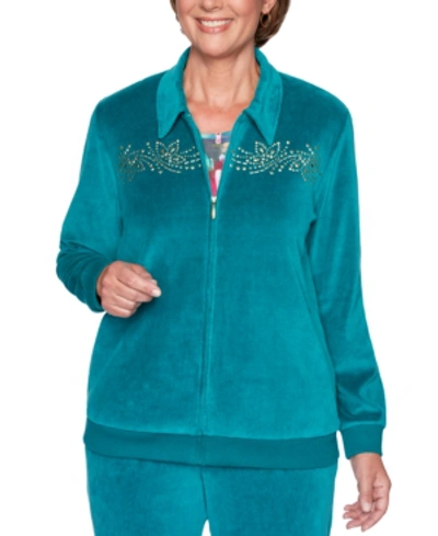 Shop Alfred Dunner Petite Bright Idea Beaded Velour Jacket In Jade