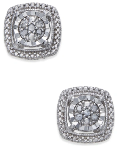 Shop Macy's Diamond Cluster Miracle Plate Stud Earrings (1/10 Ct. T.w.) In Sterling Silver