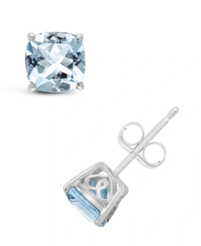 Macy's Gemstone Stud Earrings In Sterling Silver In Sky Blue Topaz