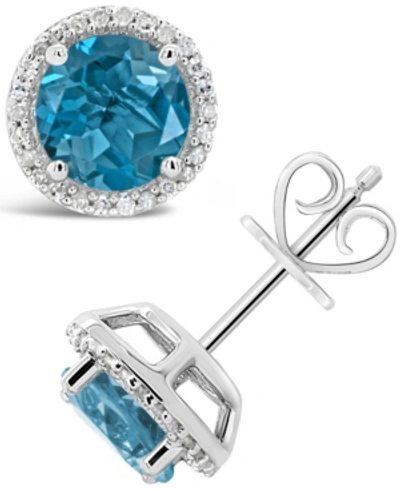 Macy's London Blue Topaz (3-1/10 Ct. T.w.) And Diamond (1/6 Ct. T.w.) Stud Earrings In Sterling Silver In Blue Topaz