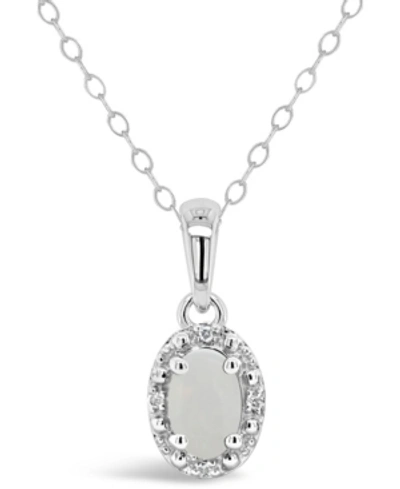 Macy's Gemstone And Diamond Accent Pendant Necklace In Sterling Silver In Opal