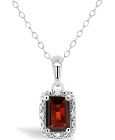 Macy's Gemstone And Diamond Accent Pendant Necklace In Sterling Silver In Garnet