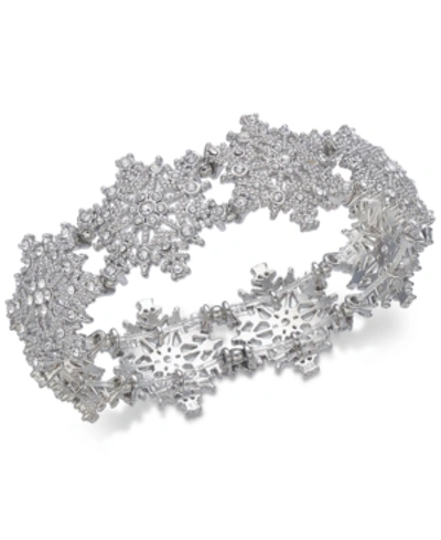 Charter Club Silver-tone Crystal Snowflake Stretch Bracelet, Created For Macy's In Silver