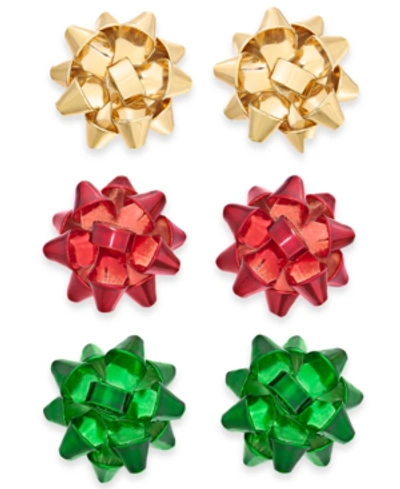 Charter Club Multi-tone 3-pc. Set Bow Stud Earrings, Created For Macy's In Gold