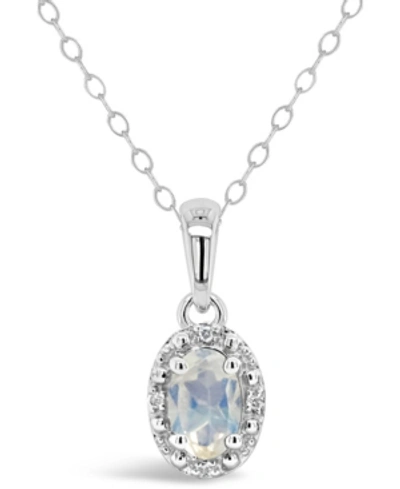 Macy's Gemstone And Diamond Accent Pendant Necklace In Sterling Silver In Moonstone