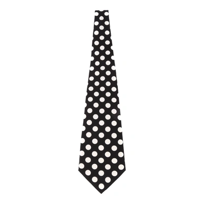 Shop Dolce & Gabbana Black & White Polka Dot Silk Tie In Black/white