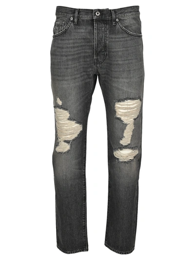 Shop Valentino Ripped Straight-leg Jeans In Grey
