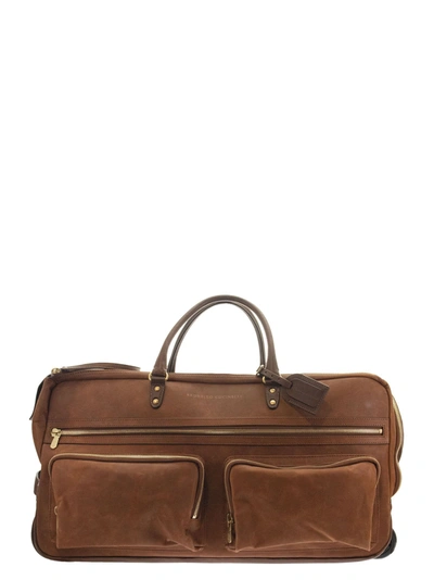 Shop Brunello Cucinelli Vintage Nubuck And Grained Leather Leisure Bag In Bark