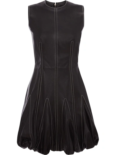 Shop Jw Anderson Bubble Hem Leather Dress In Black