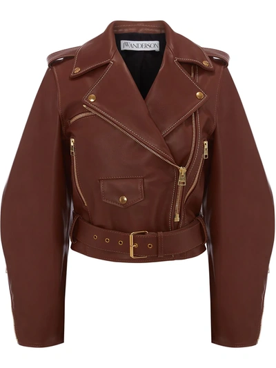 Shop Jw Anderson Wide-sleeves Biker Jacket In Brown