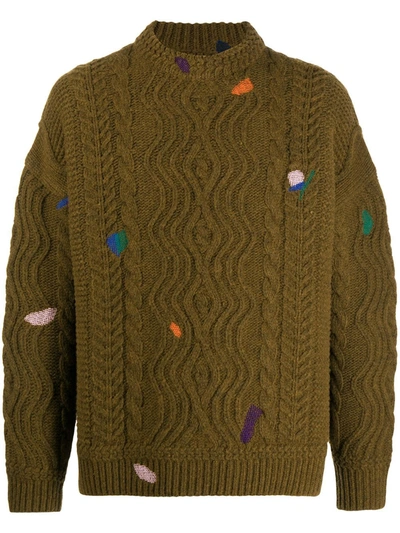 Shop Ader Error Cable-knit Floral Jumper In Brown