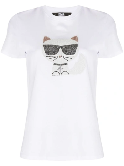 Shop Karl Lagerfeld Cat Print T-shirt In White