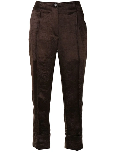 Shop Ann Demeulemeester Crinkled Satin Trousers In Brown