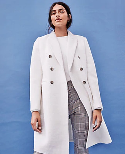 Shop Ann Taylor Petite Double Breasted Chesterfield Coat In Winter White