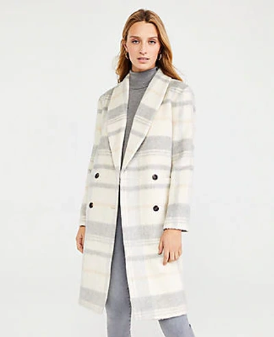 Shop Ann Taylor Petite Plaid Cocoon Coat In Ivory Multi