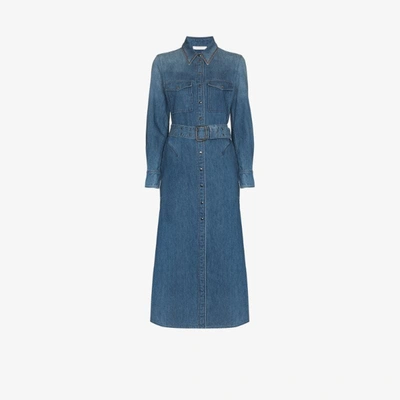 Shop Chloé Belted Denim Midi Dress In Blue