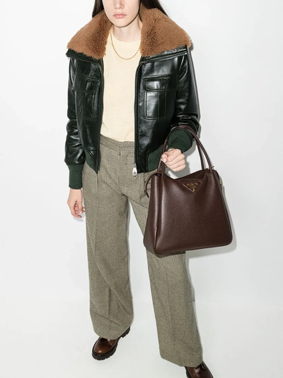 Shop Chloé Green Leather Aviator Jacket