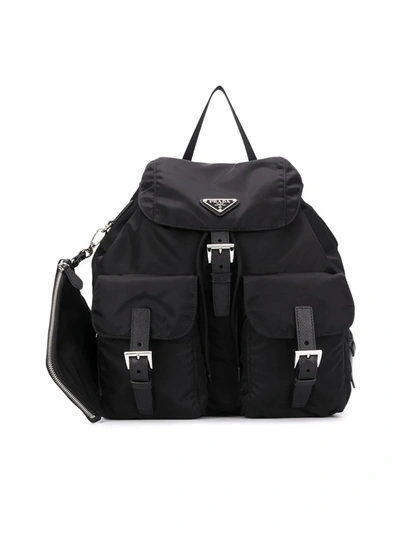 Shop Prada Buckled Nylon Backpack In Black