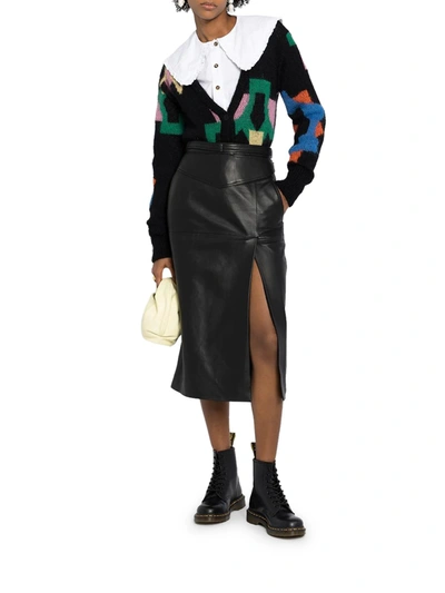 Red Valentino Redvalentino Buckle Detail Leather Pencil Skirt In Black