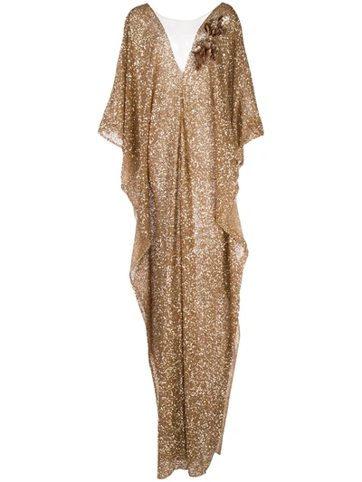 Shop Oscar De La Renta Sequin Embellished Gown In Gold