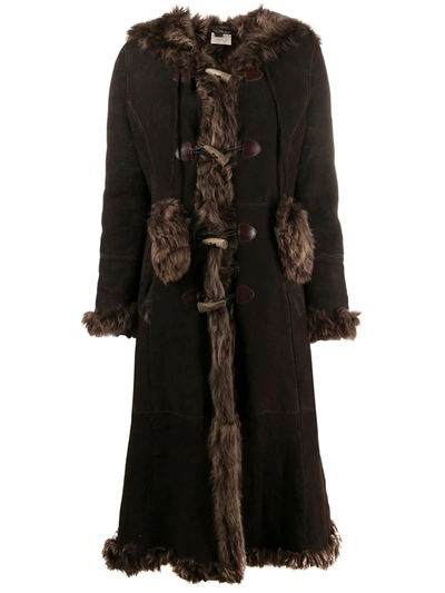 Pre-owned Dolce & Gabbana 2000s Hooded Fur-lined Midi Coat In Brown