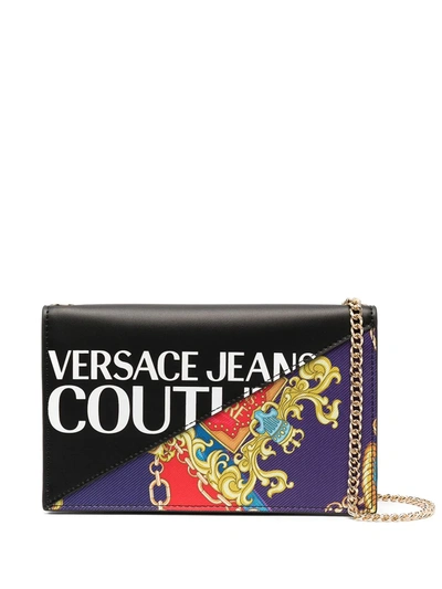 Shop Versace Jeans Couture Baroque-print Panel Cross Body Bag In Black