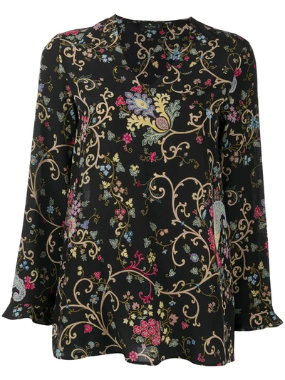 Shop Etro Floral-print Silk Blouse In Black