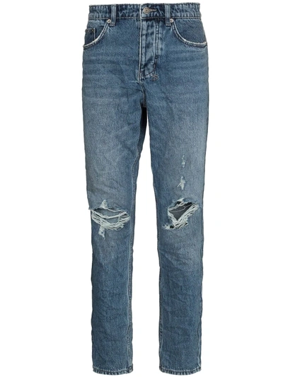 Shop Ksubi Wolf Gang Ripped-detail Straight-leg Jeans In Blue