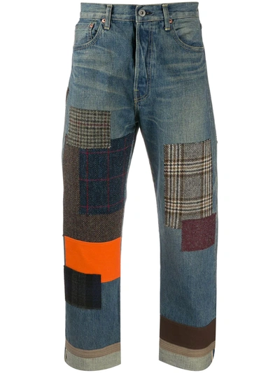 Shop Junya Watanabe Patchwork-detail Cropped Jeans In Blue