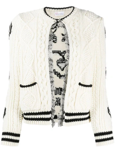 Shop Red Valentino Jacquard Slogan Cable Knit Cardigan In White