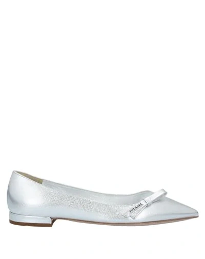 Shop Prada Ballet Flats In Silver