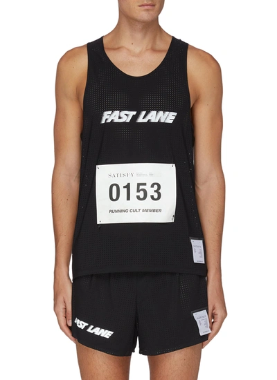 Shop Satisfy 'fast Lane' Slogan Print Bib Number Singlet Vest In Black
