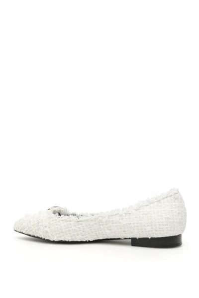 Shop Balmain Tweed Jolie Ballerinas In White