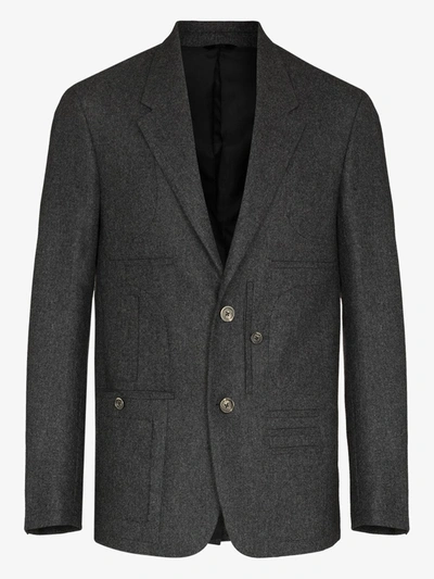 Shop Fendi Single-breasted Wool Blazer In Grey