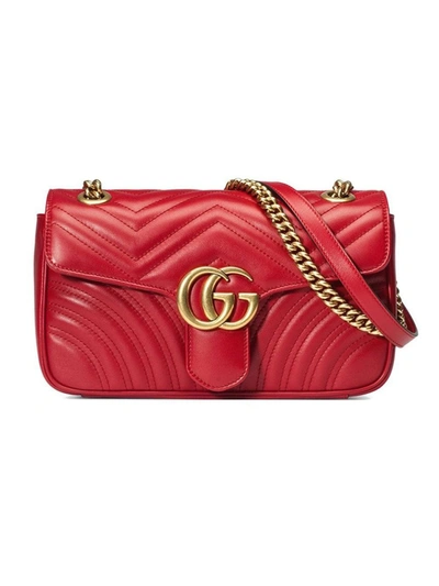 Shop Gucci Gg Marmont Red Leather Shoulder Bag