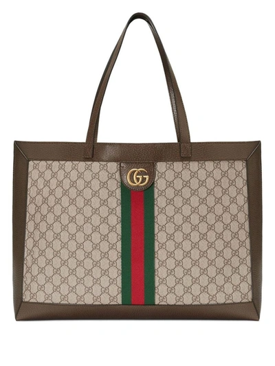 Shop Gucci Tote Beige Leather Tote In Brown