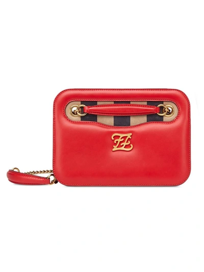 Shop Fendi Karligraphy Pocket Red Leather Shoulder Bag