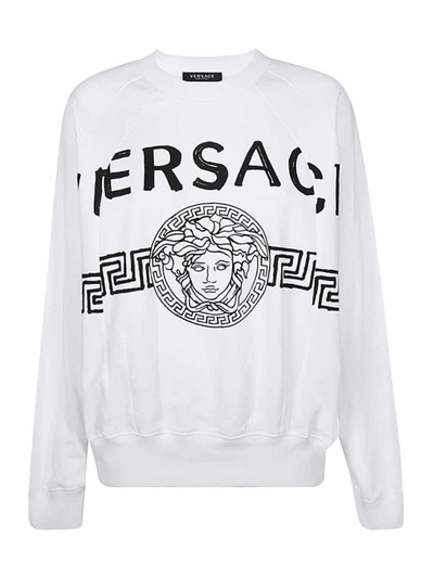 Shop Versace White And Black Logo Sweatshirt