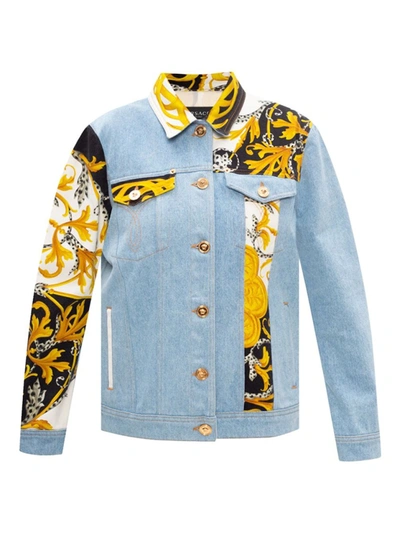 Shop Versace Light Blue Baroque Denim Jacket