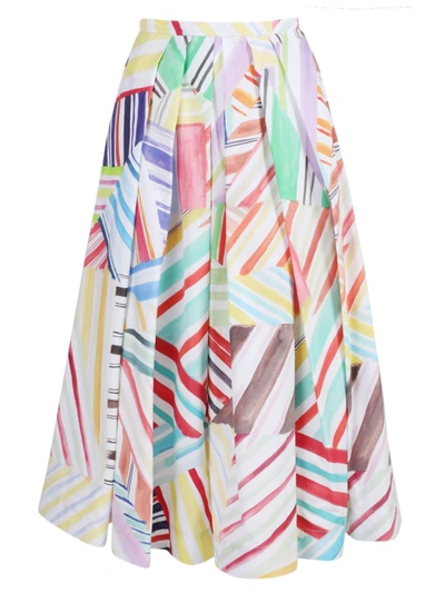 Shop Rosie Assoulin Watercolor Print Pleated Skirt In Multicolor