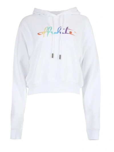 Shop Off-white Rainbow Logo Cropped Hoodie In White