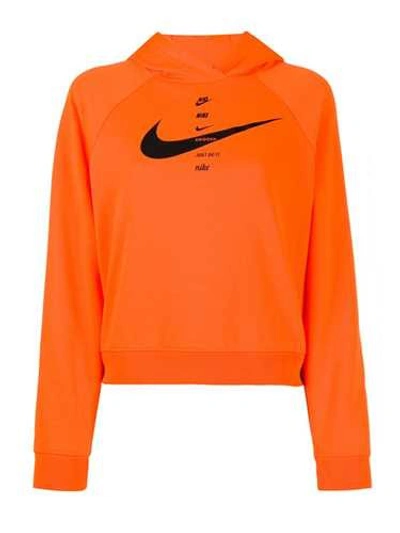 Shop Nike Black 'swoosh' Hoodie In Orange