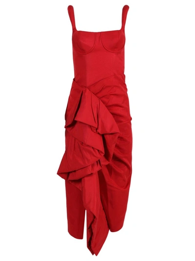 Shop Rosie Assoulin Red Side Ruffle Cocktail Dress